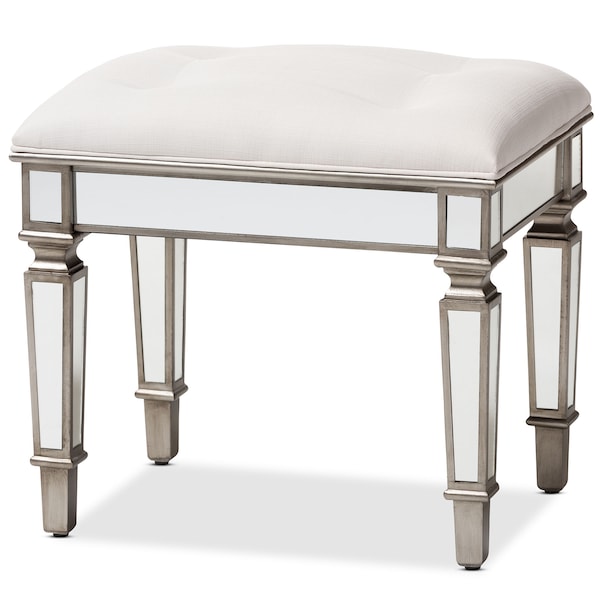 Baxton Studio Marielle Hollywood Style Off White Mirrored Ottoman Bench 150-9182 - main